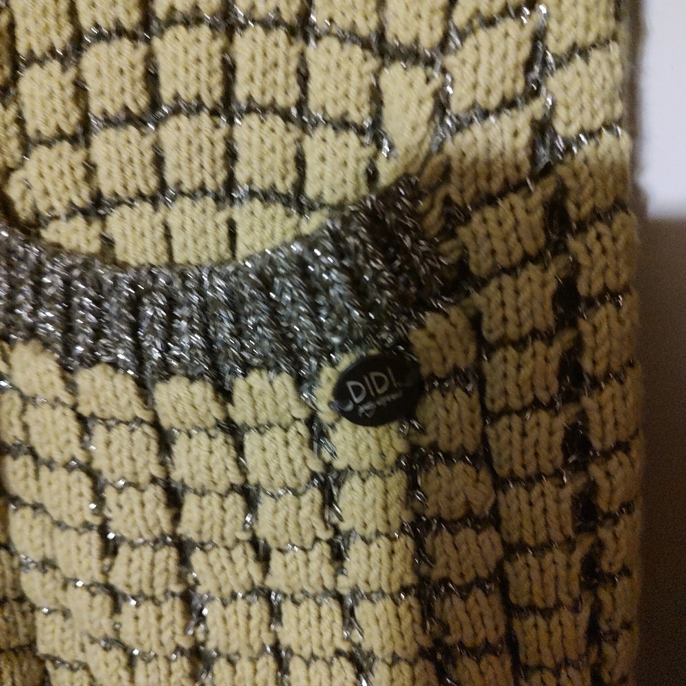 🌿🩶🌿 Gorgeous Chartreuse & Silver Metallic Open Weave Tie Cardigan - S - Picture 11 of 16